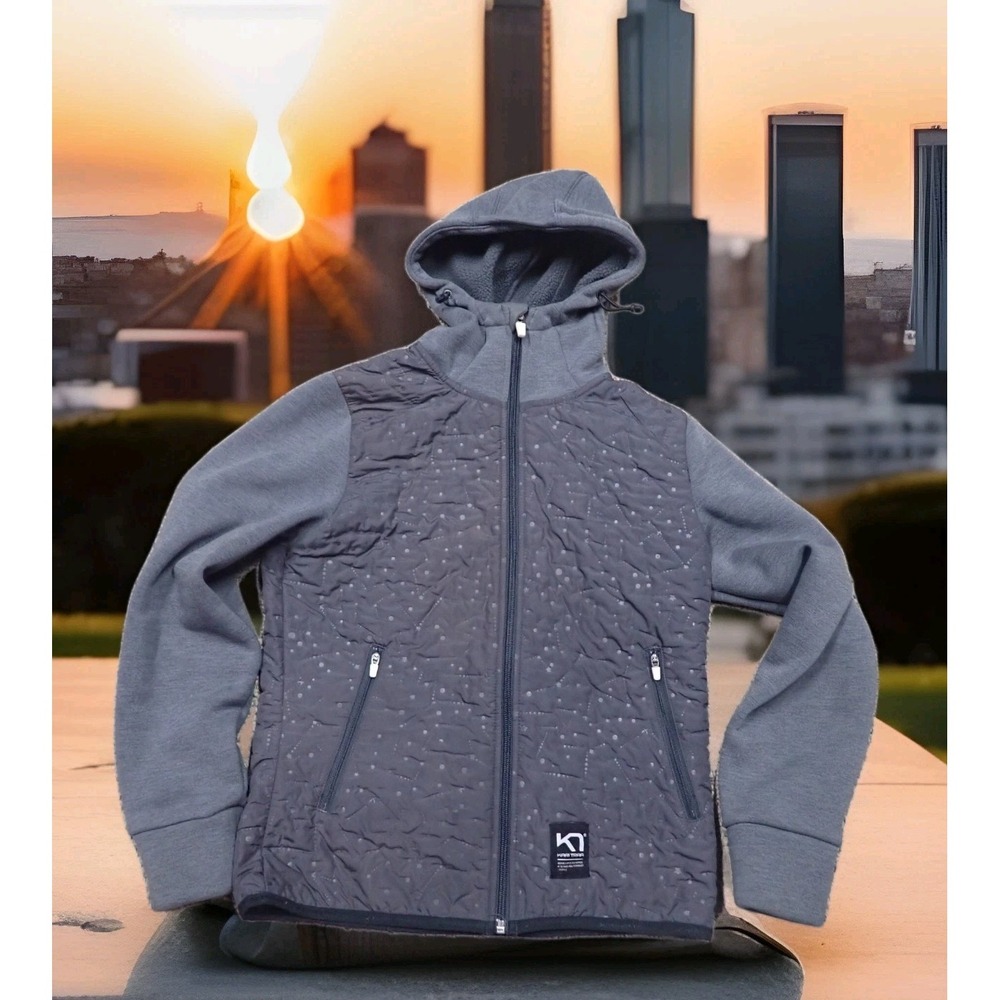 Kari Traa Hybrid Hoodie Women XS Gray Excellent Quilted Fleece Mid Layer Jacket
